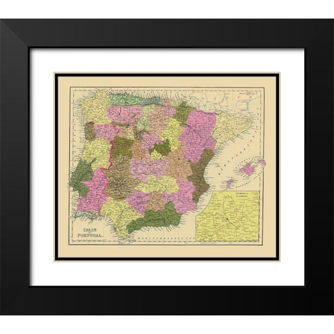 Spain Portugal - Mitchell 1846 Black Modern Wood Framed Art Print with Double Matting by Mitchell