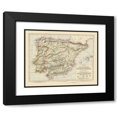 Spain Portugal - Letts 1883 Black Modern Wood Framed Art Print with Double Matting by Letts
