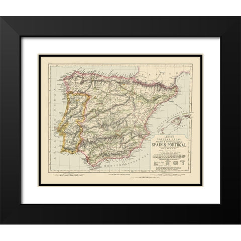 Spain Portugal - Letts 1883 Black Modern Wood Framed Art Print with Double Matting by Letts