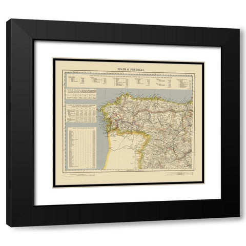 Spain Portugal - Letts 1883 Black Modern Wood Framed Art Print with Double Matting by Letts