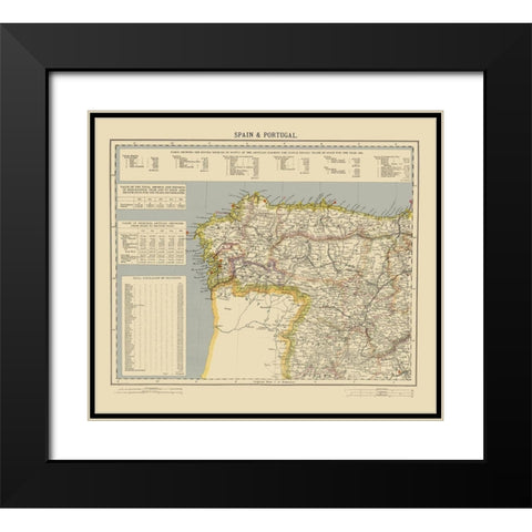 Spain Portugal - Letts 1883 Black Modern Wood Framed Art Print with Double Matting by Letts