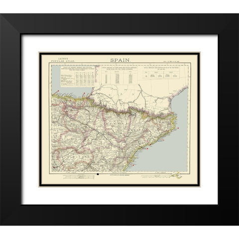 Northeast Spain - Letts 1883 Black Modern Wood Framed Art Print with Double Matting by Letts