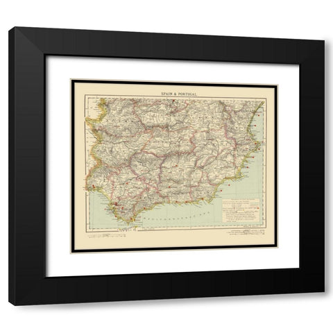 Southeast Spain Portugal - Letts 1883 Black Modern Wood Framed Art Print with Double Matting by Letts