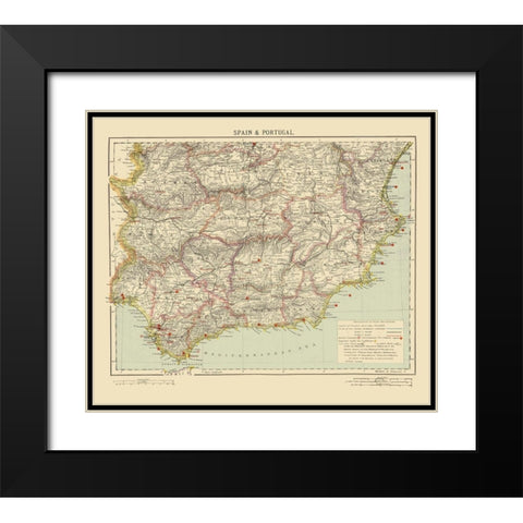 Southeast Spain Portugal - Letts 1883 Black Modern Wood Framed Art Print with Double Matting by Letts