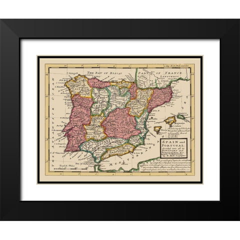 Spain Portugal - Moll 1736 Black Modern Wood Framed Art Print with Double Matting by Moll