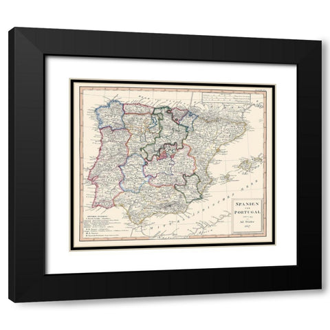 Spain Portugal - Perthes 1817 Black Modern Wood Framed Art Print with Double Matting by Perthes