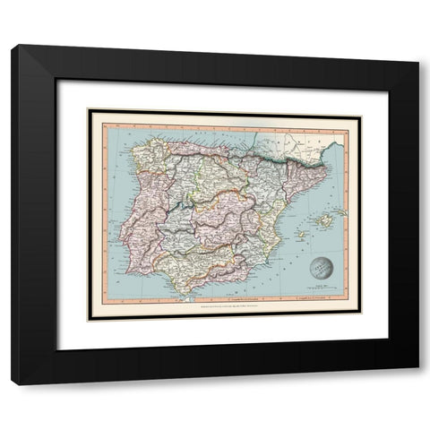 Spain Portugal - Arrowsmith 1840 Black Modern Wood Framed Art Print with Double Matting by Arrowsmith
