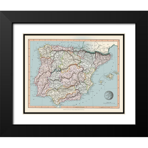 Spain Portugal - Arrowsmith 1840 Black Modern Wood Framed Art Print with Double Matting by Arrowsmith