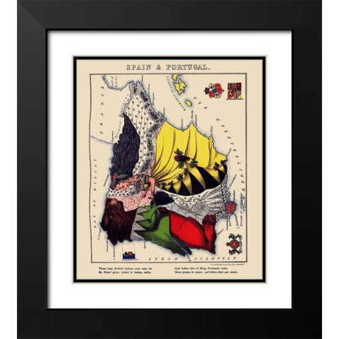 Spain Portugal - Lancaster 1869 Black Modern Wood Framed Art Print with Double Matting by Lancaster