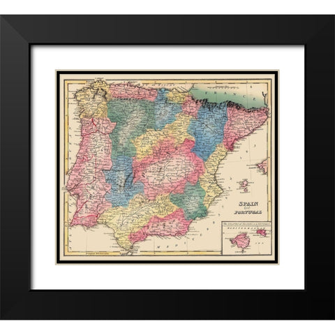 Spain Portugal - Lucas 1823 Black Modern Wood Framed Art Print with Double Matting by Lucas