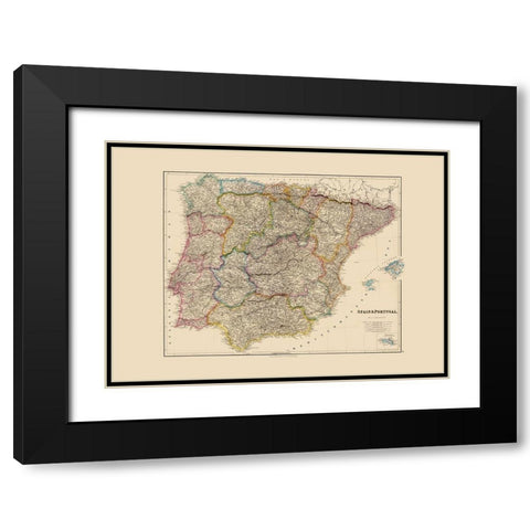 Spain Portugal - Arrowsmith 1844 Black Modern Wood Framed Art Print with Double Matting by Arrowsmith