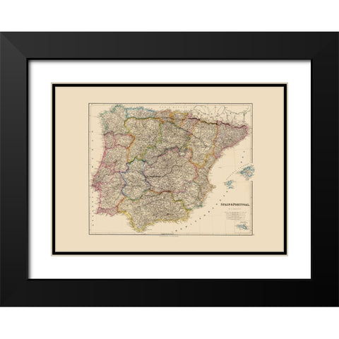Spain Portugal - Arrowsmith 1844 Black Modern Wood Framed Art Print with Double Matting by Arrowsmith