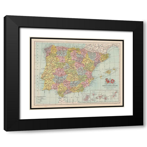 Spain Portugal - Martin 1911 Black Modern Wood Framed Art Print with Double Matting by Martin