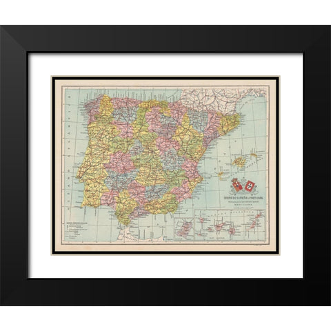 Spain Portugal - Martin 1911 Black Modern Wood Framed Art Print with Double Matting by Martin