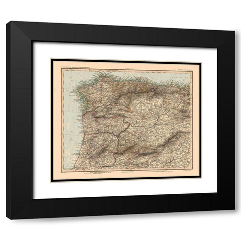 North West Spain Portugal - Stieler 1885 Black Modern Wood Framed Art Print with Double Matting by Stieler