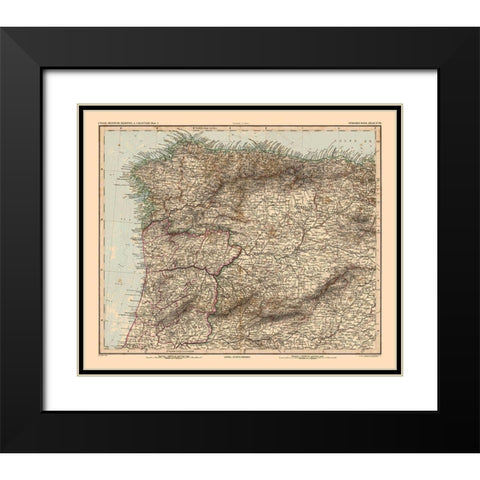 North West Spain Portugal - Stieler 1885 Black Modern Wood Framed Art Print with Double Matting by Stieler