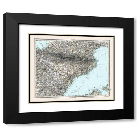 Northeastern Spain - Stieler 1885 Black Modern Wood Framed Art Print with Double Matting by Stieler
