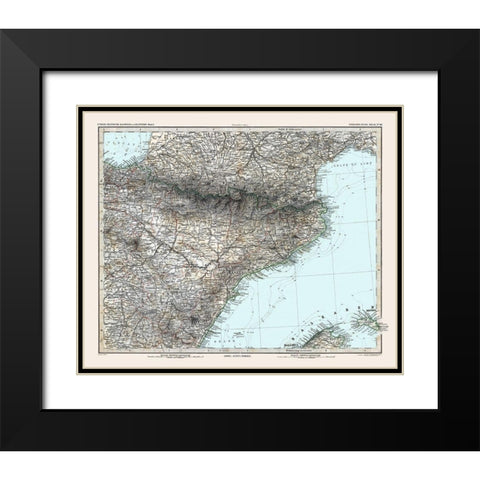 Northeastern Spain - Stieler 1885 Black Modern Wood Framed Art Print with Double Matting by Stieler