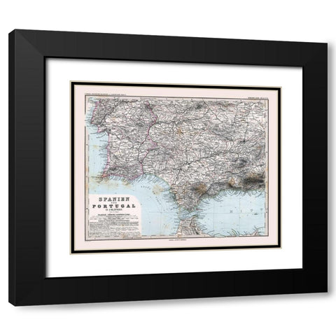 Southwest Spain Portugal - Stieler 1885 Black Modern Wood Framed Art Print with Double Matting by Stieler