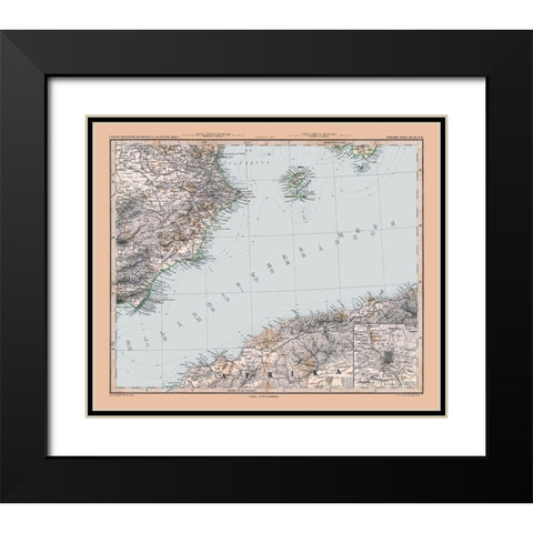 Southeastern Spain - Stieler 1885 Black Modern Wood Framed Art Print with Double Matting by Stieler
