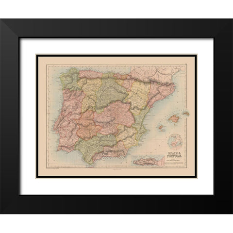 Spain Portugal - Black 1867 Black Modern Wood Framed Art Print with Double Matting by Black