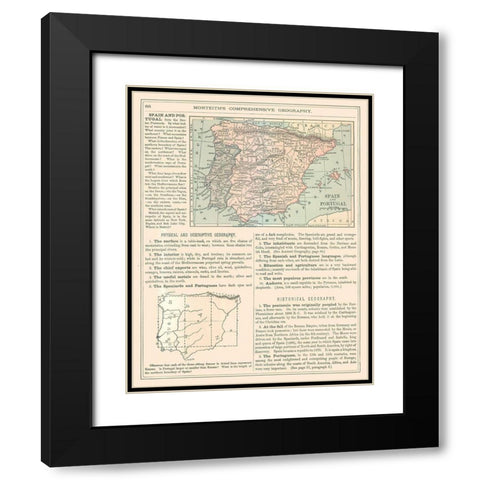 Spain Portugal - Monteith 1882 Black Modern Wood Framed Art Print with Double Matting by Monteith