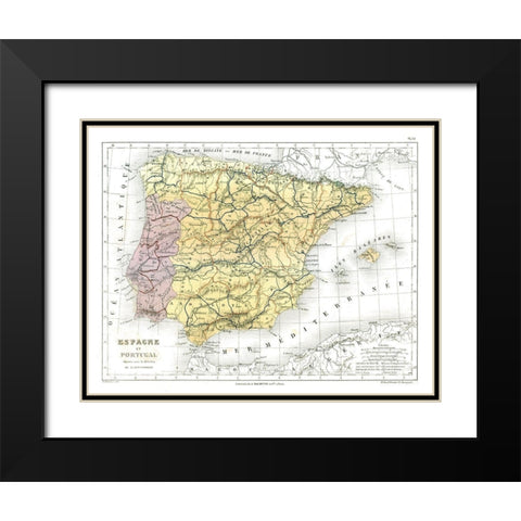 Spain Portugal - Cortambert 1880 Black Modern Wood Framed Art Print with Double Matting by Cortambert