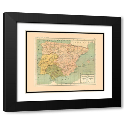 Spain 27 AD to 217 AD - Artero 1979 Black Modern Wood Framed Art Print with Double Matting by Artero
