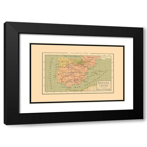 Spain 460 AD to 507 AD - Artero 1879 Black Modern Wood Framed Art Print with Double Matting by Artero