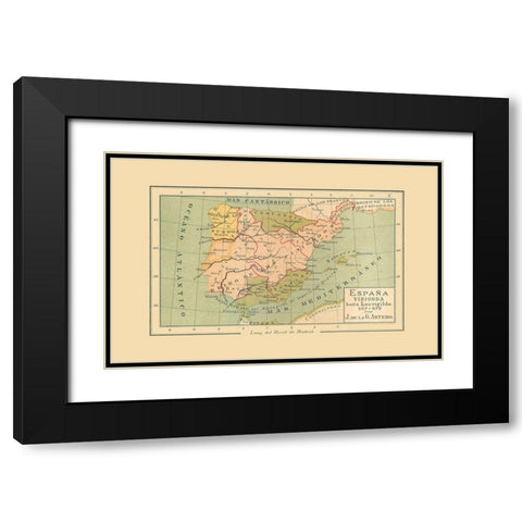 Spain 507 AD to 572 AD - Artero 1879 Black Modern Wood Framed Art Print with Double Matting by Artero