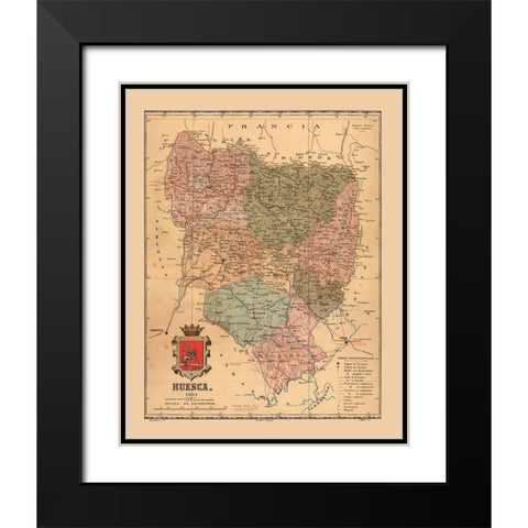 Huesca Spain 1901 - Martine 1904 Black Modern Wood Framed Art Print with Double Matting by Martine