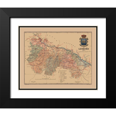 Logrono Spain 1901 - Martine 1904 Black Modern Wood Framed Art Print with Double Matting by Martine