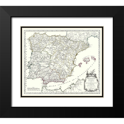 Ancient Spain - Vaugondy 1757 Black Modern Wood Framed Art Print with Double Matting by Vaugondy
