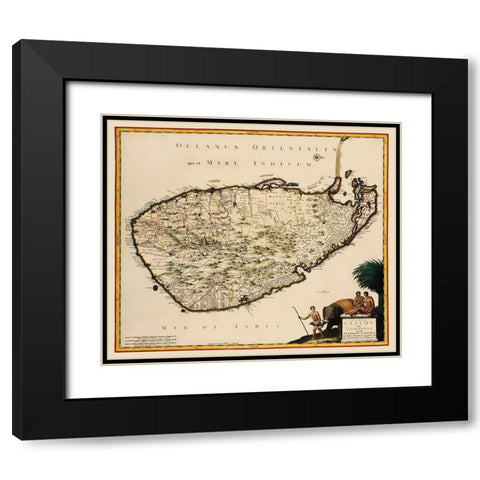 Asia Ceylon Sri Lanka - Visscher 1681 Black Modern Wood Framed Art Print with Double Matting by Visscher