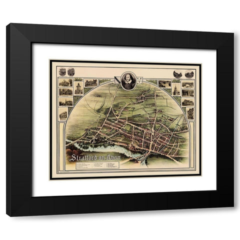 Stratford upon Avon England Panoramic - Brown 1908 Black Modern Wood Framed Art Print with Double Matting by Brown