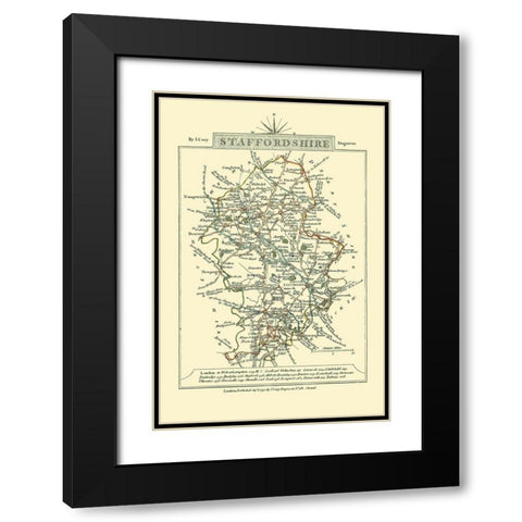 Staffordshire County England - Cary 1792 Black Modern Wood Framed Art Print with Double Matting by Cary