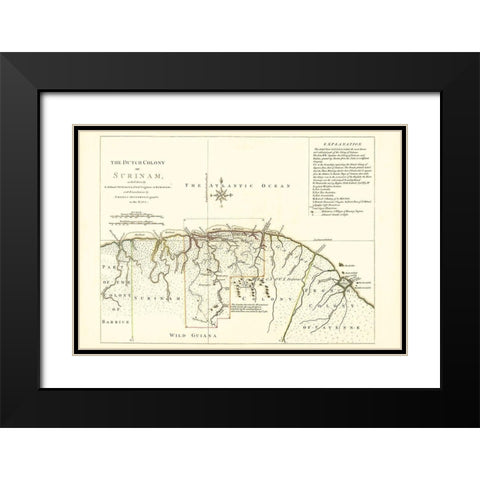 Dutch Colony Surinam South America - Jefferys 1771 Black Modern Wood Framed Art Print with Double Matting by Jefferys