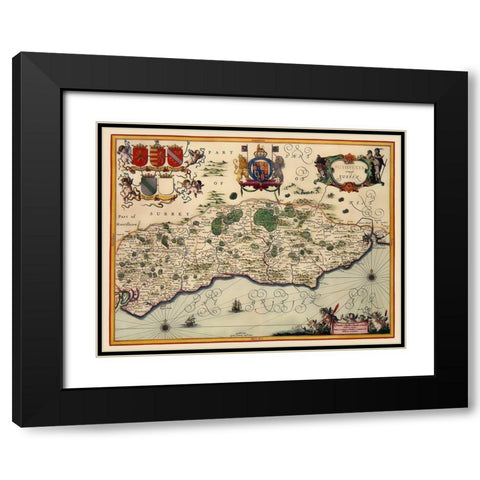 Sussex County England - Jansson 1646 Black Modern Wood Framed Art Print with Double Matting by Jansson