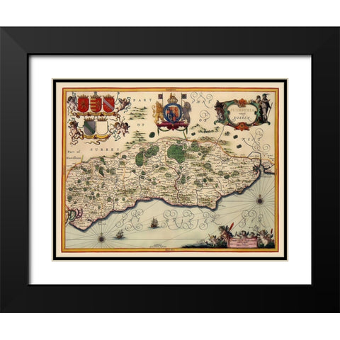 Sussex County England - Jansson 1646 Black Modern Wood Framed Art Print with Double Matting by Jansson