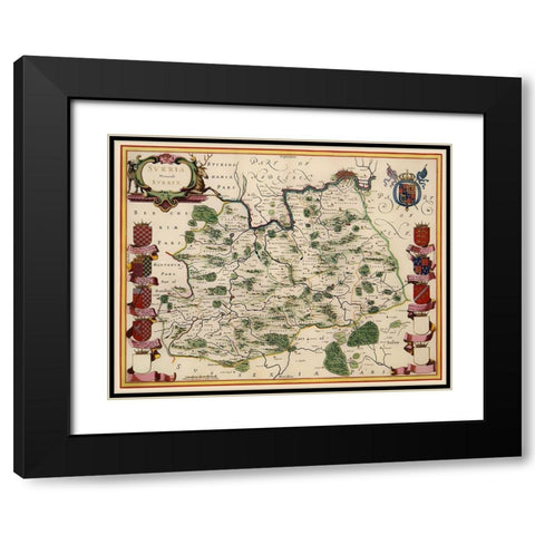 Surrey County England - Blaeu 1645 Black Modern Wood Framed Art Print with Double Matting by Blaeu