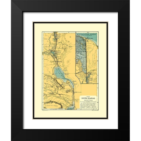 Suez Canal Egypt - Baedeker 1913 Black Modern Wood Framed Art Print with Double Matting by Baedeker