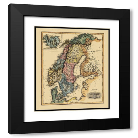 Sweden Norway - Lucas 1823 Black Modern Wood Framed Art Print with Double Matting by Lucas