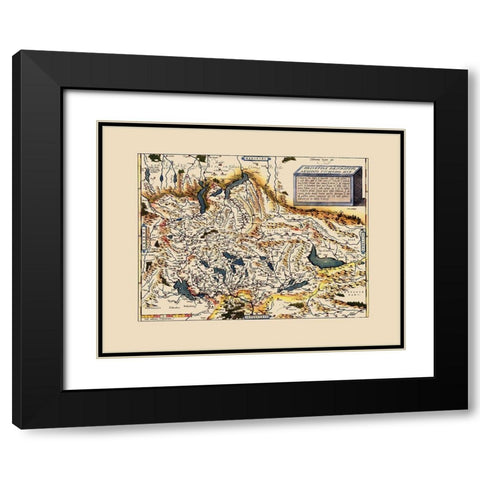 Switzerland - Ortelius 1560 Black Modern Wood Framed Art Print with Double Matting by Ortelius
