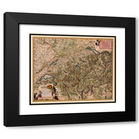 Switzerland - Visscher 1658 Black Modern Wood Framed Art Print with Double Matting by Visscher