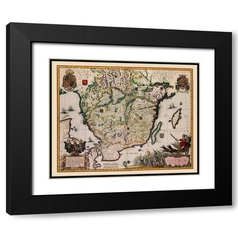 Southern Sweden - Blaeu 1662 Black Modern Wood Framed Art Print with Double Matting by Blaeu