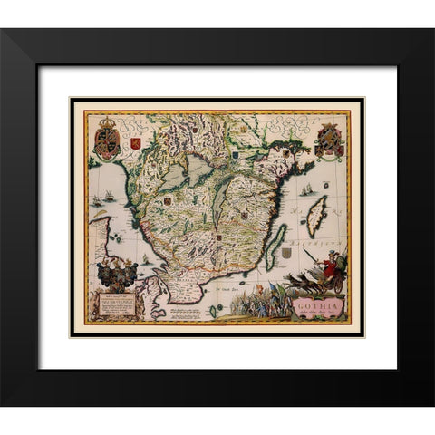 Southern Sweden - Blaeu 1662 Black Modern Wood Framed Art Print with Double Matting by Blaeu