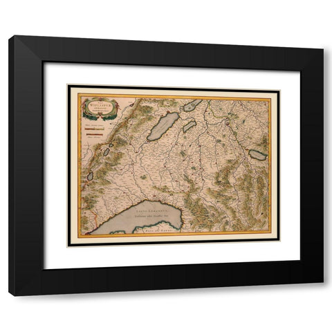Southwest Switzerland - Blaeu 1610 Black Modern Wood Framed Art Print with Double Matting by Blaeu