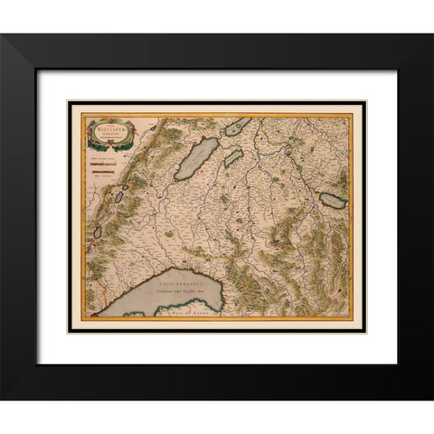 Southwest Switzerland - Blaeu 1610 Black Modern Wood Framed Art Print with Double Matting by Blaeu