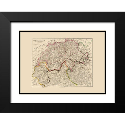 Switzerland - Arrowsmith 1844 Black Modern Wood Framed Art Print with Double Matting by Arrowsmith