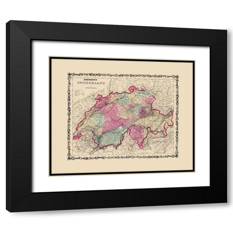 Switzerland - Johnson 1860 Black Modern Wood Framed Art Print with Double Matting by Johnson
